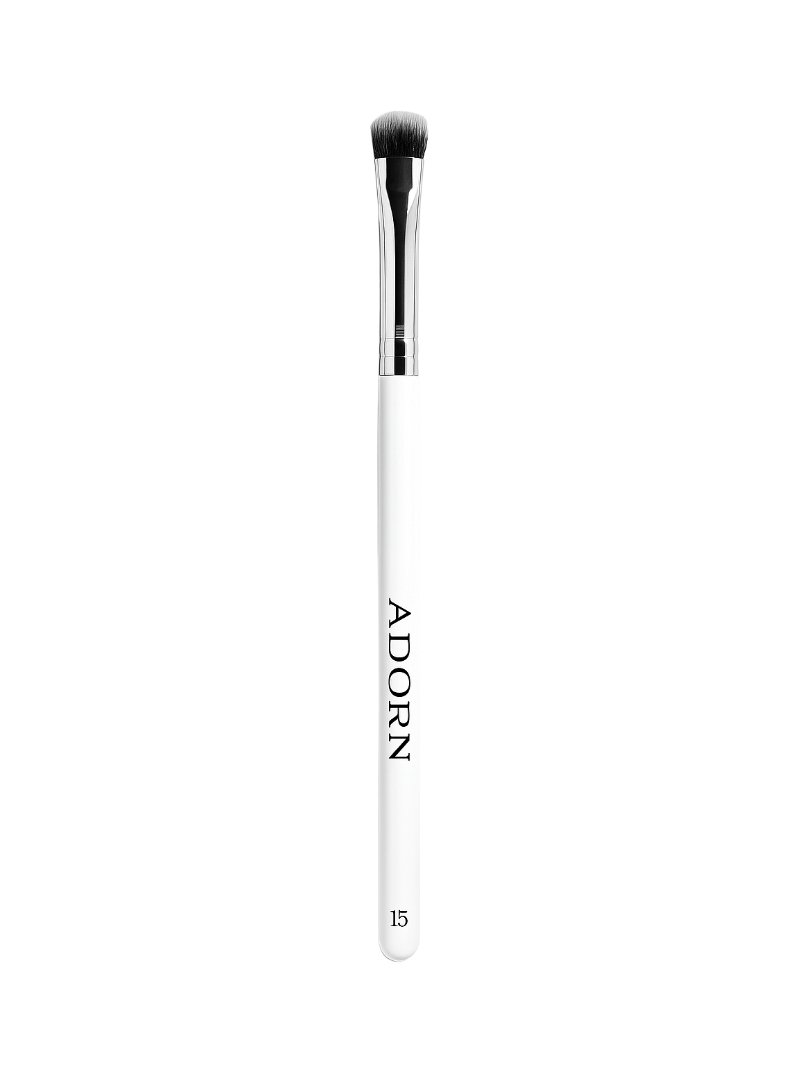Vegan eyeshadow brush with white handle and silver ferrule — Adorn cruelty-free