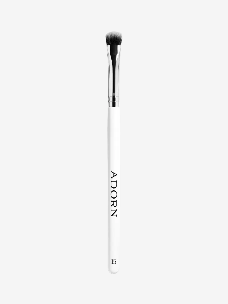 Vegan eyeshadow brush with white handle and silver ferrule — Adorn cruelty-free