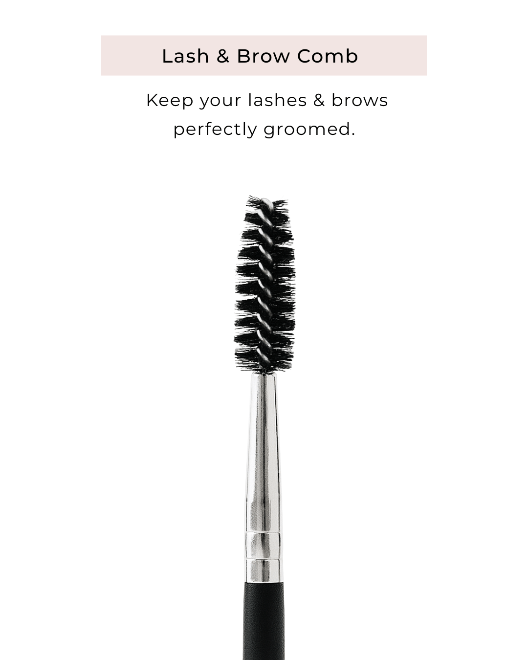 Lash and brow comb with text on a white background