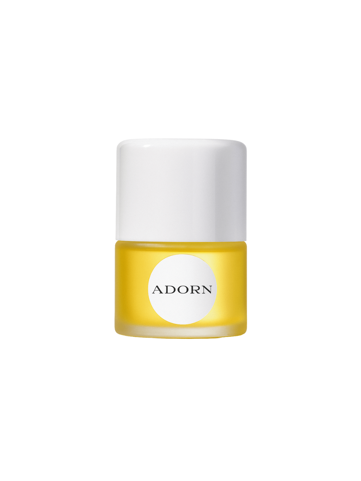 sample of best face oil bottle sample with white cap labeled 'ADORN' on a white background