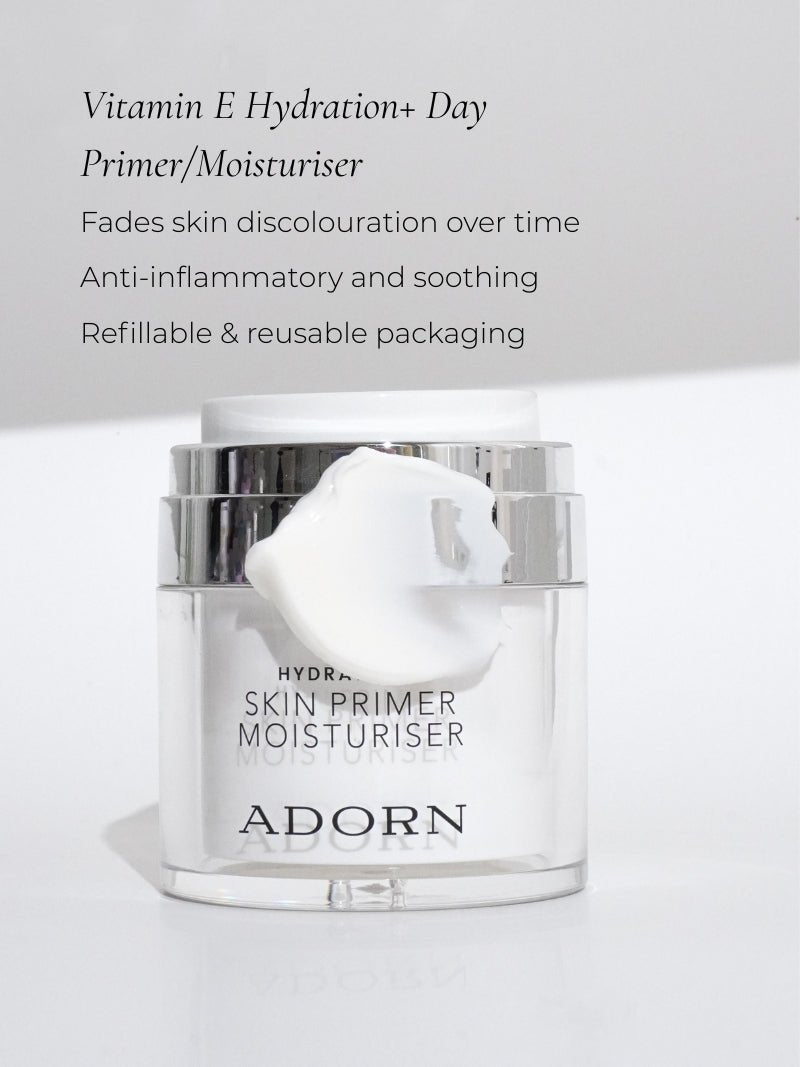 makeup primer for mature skin with benefits on a gray background.
