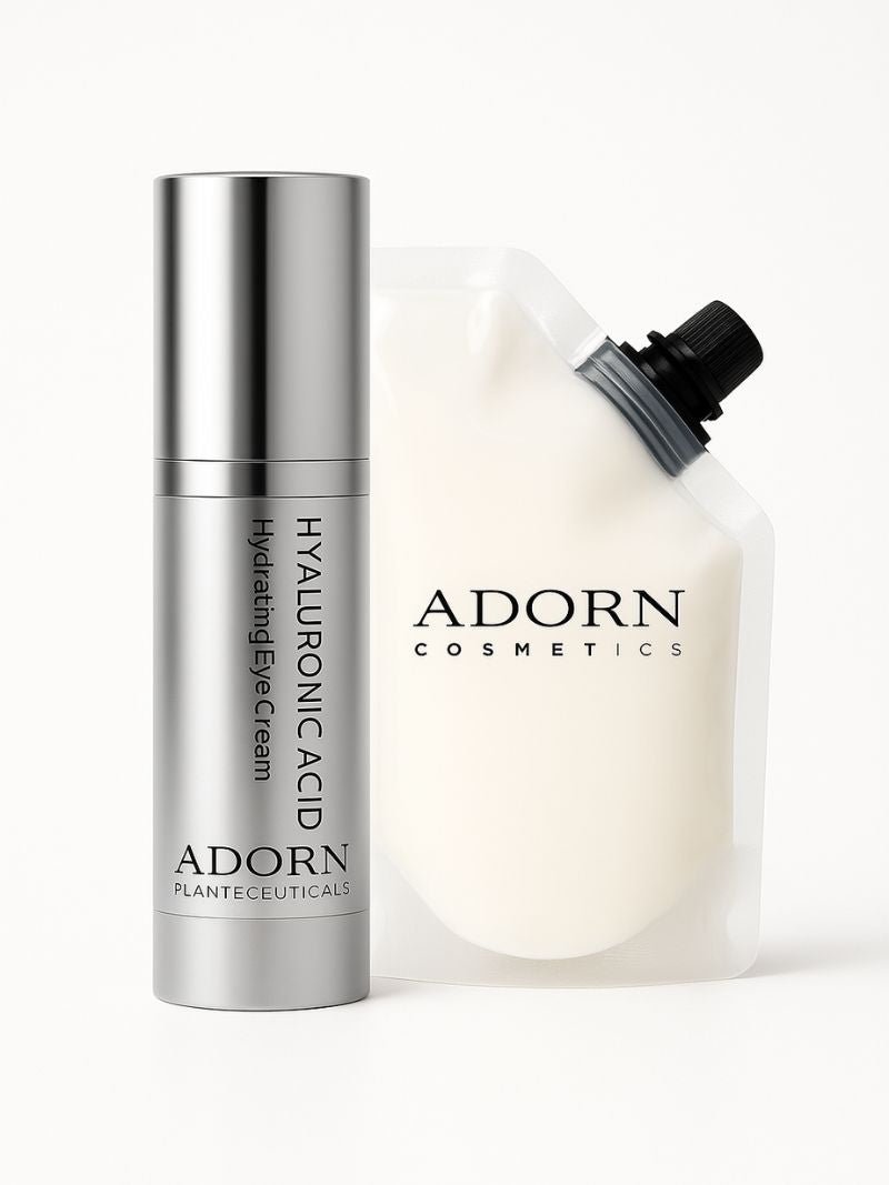 ADORN Hyaluronic Acid Hydrating Eye Cream against a white background.