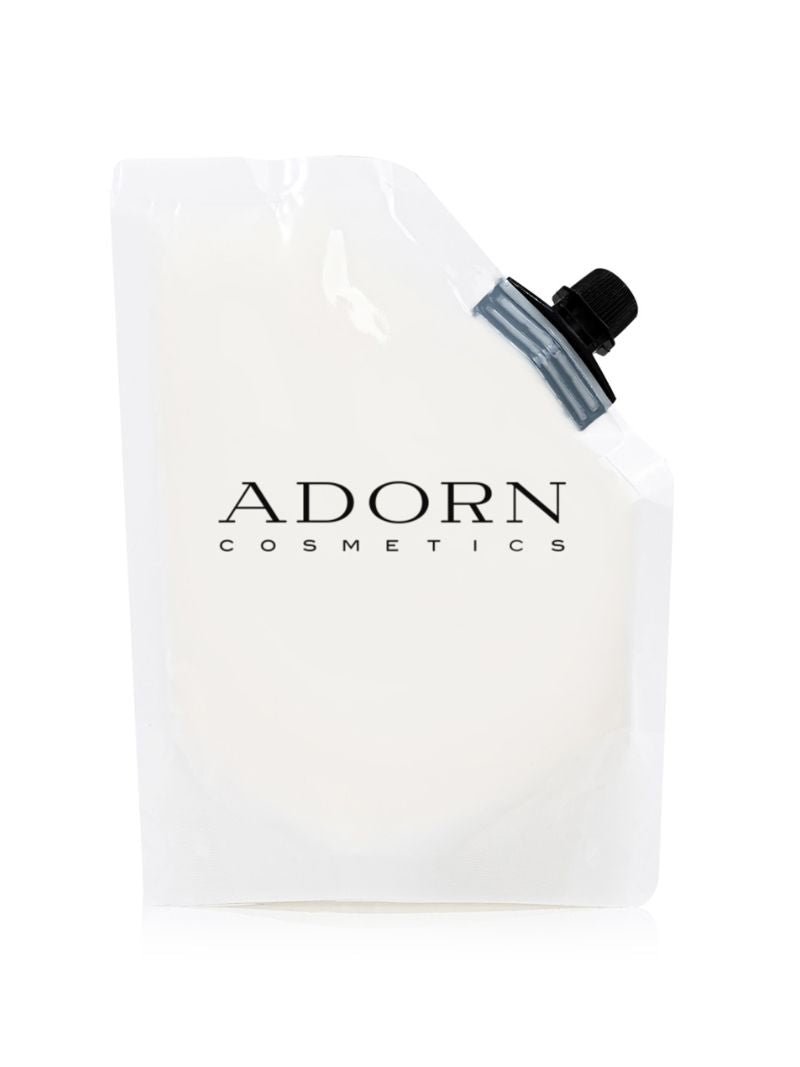 White refill pouch of best day cream for mature skin and 'Adorn Cosmetics' branding on a white background.