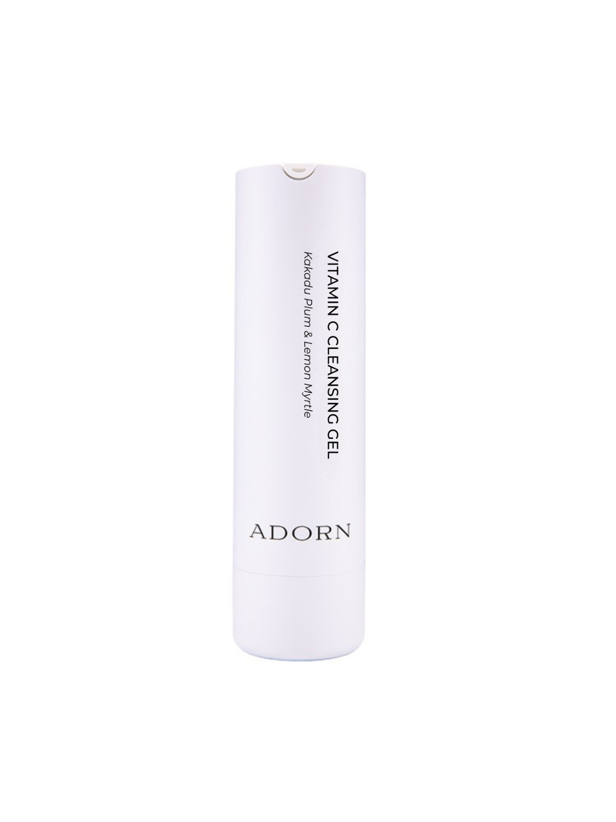 White bottle of Adorn's face cleanser with vitamin c on a white background