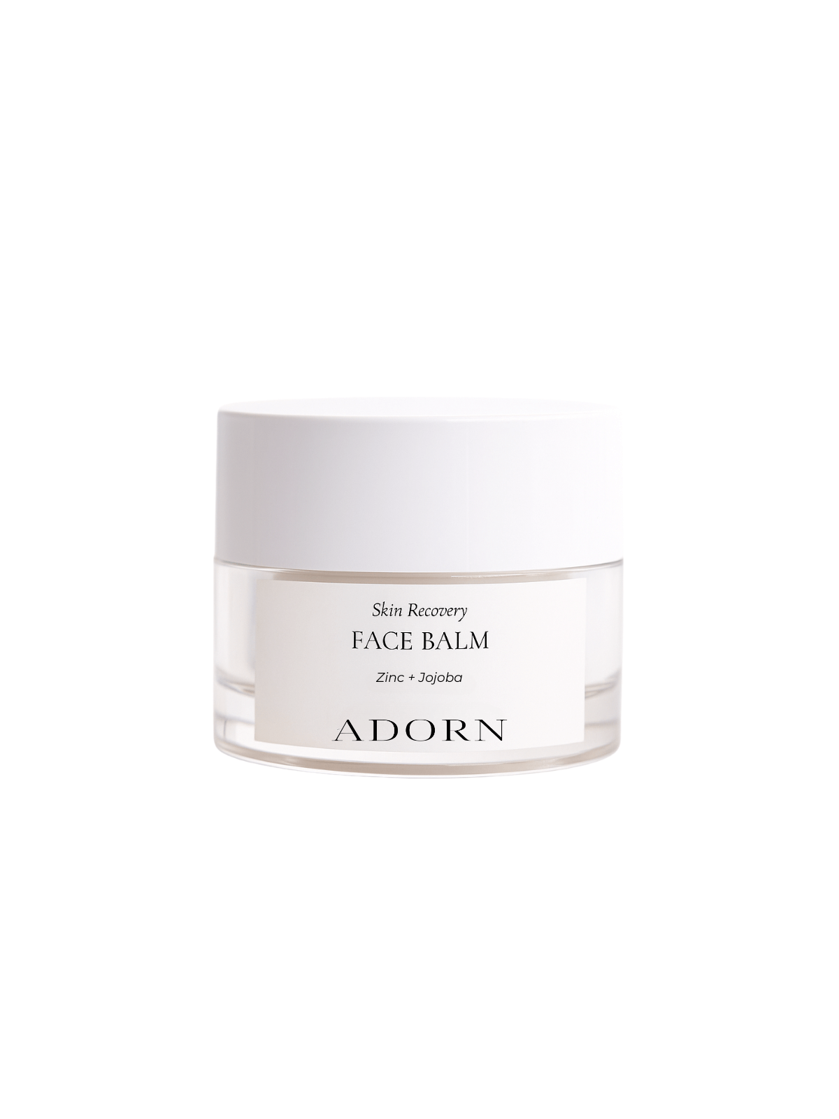 Jar of Adorn Skin Recovery Face Balm on a white background.