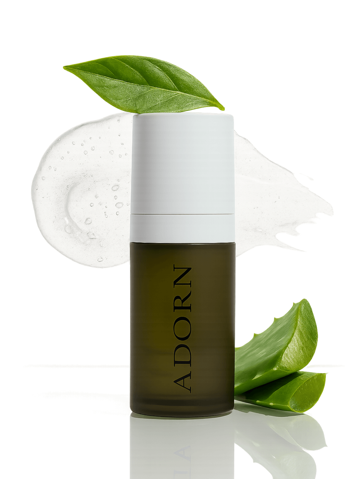 Skincare bottle of face cleanser travel size labeled 'ADORN' on a white background