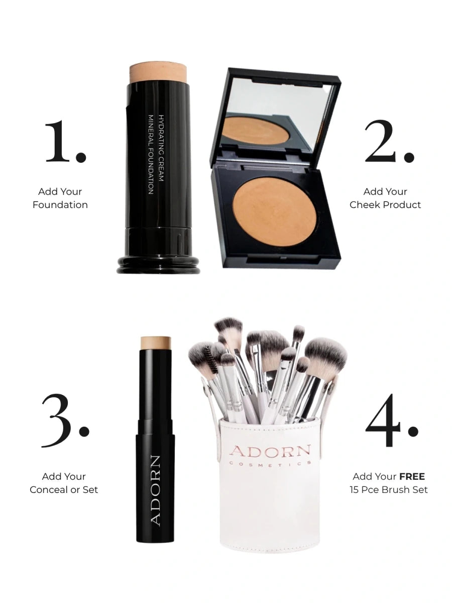 Buy 3 Products | Get A 15 PCE Makeup Brush Set - $149 Value FREE product - Adorn Cosmetics
