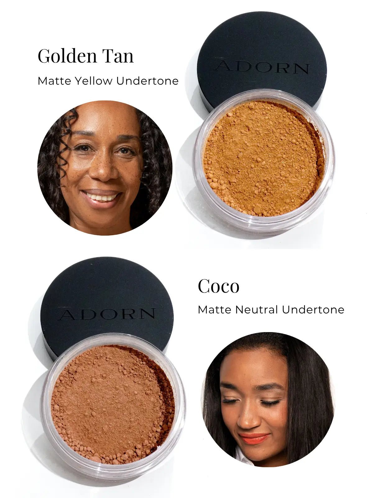 SPF 20 Loose Mineral Foundation Dark Tan Shades for Mature Skin – Adorn Cosmetics