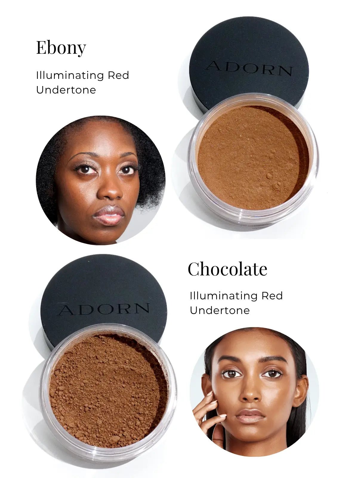 SPF 20 Loose Mineral Foundation Dark Shades for Mature Skin – Adorn Cosmetics