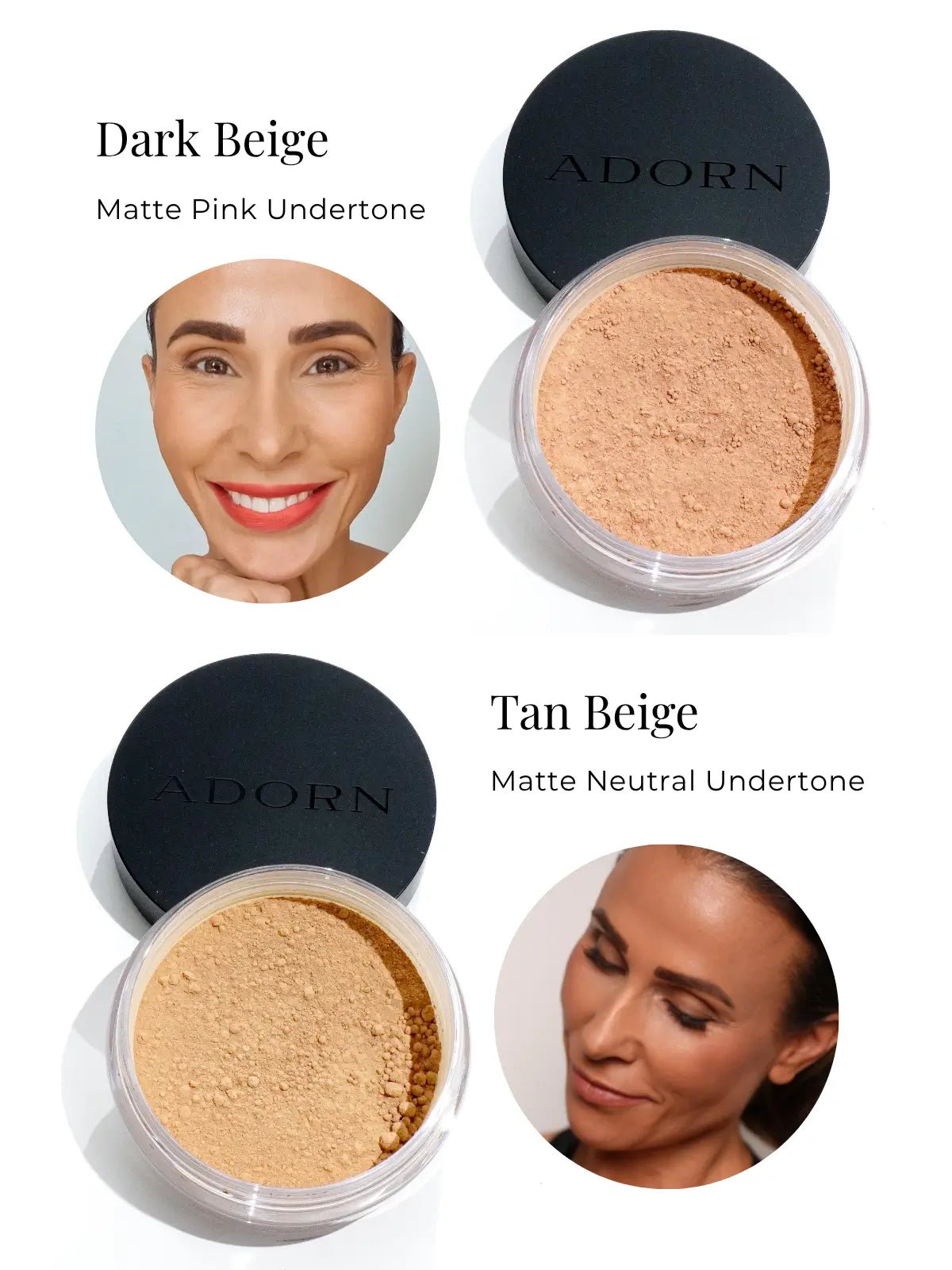 SPF 20 Loose Mineral Foundation Tanned Shades for Mature Skin – Adorn Cosmetics