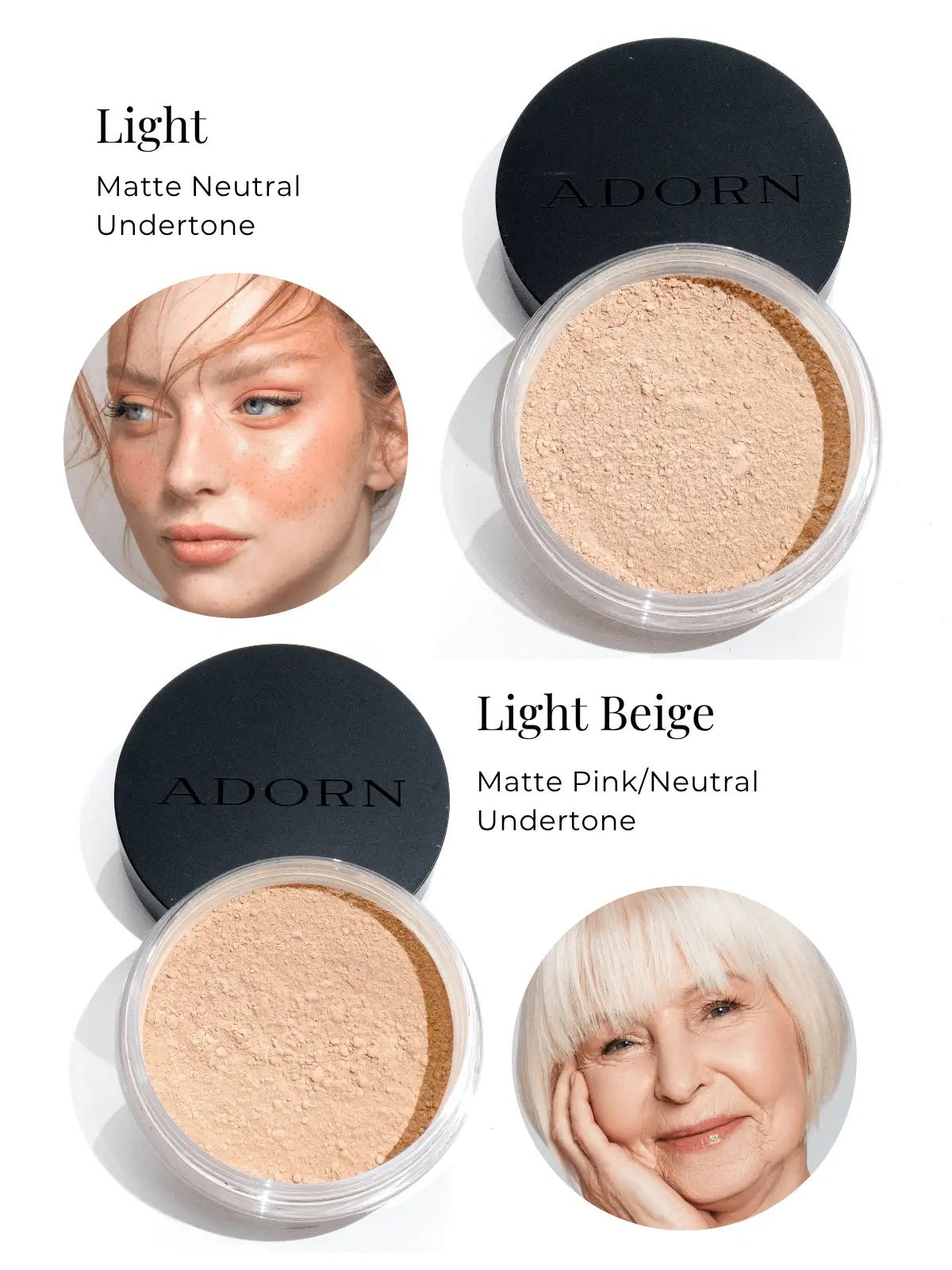 SPF 20 Loose Mineral Foundation Light Shades for Mature Skin – Adorn Cosmetics
