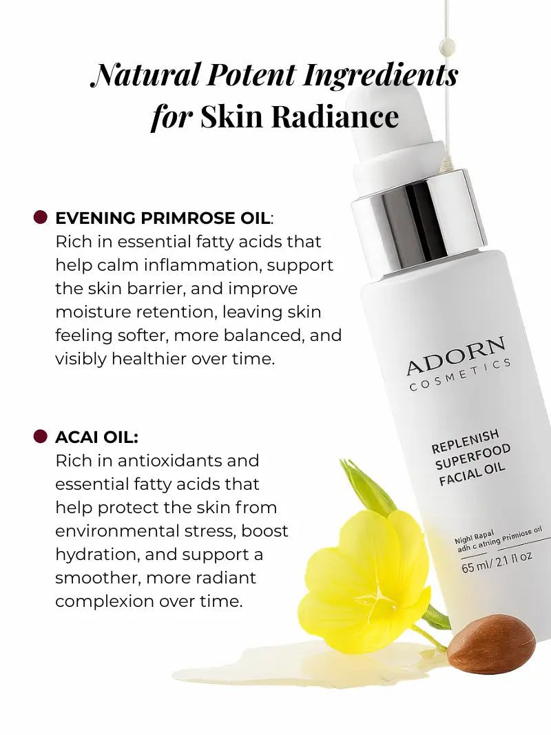 night facial oil with natural potent ingredients for skin radiance on a white background.