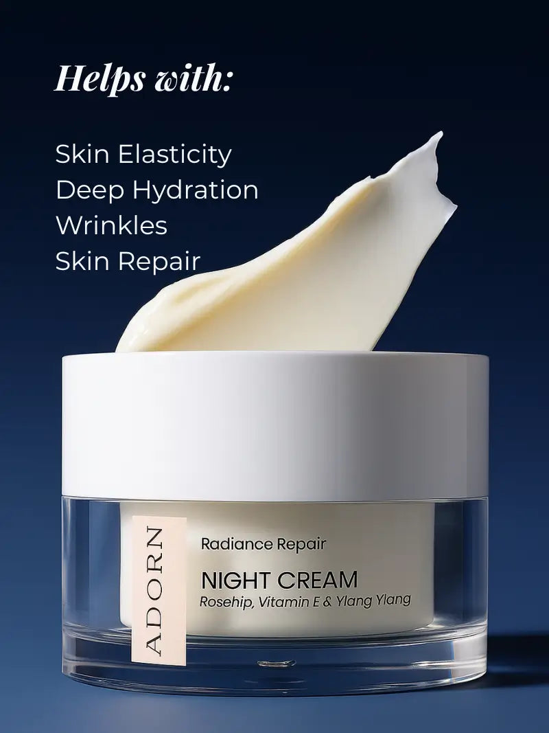 Best night cream for glowing skin jar with cream on top against a dark blue background