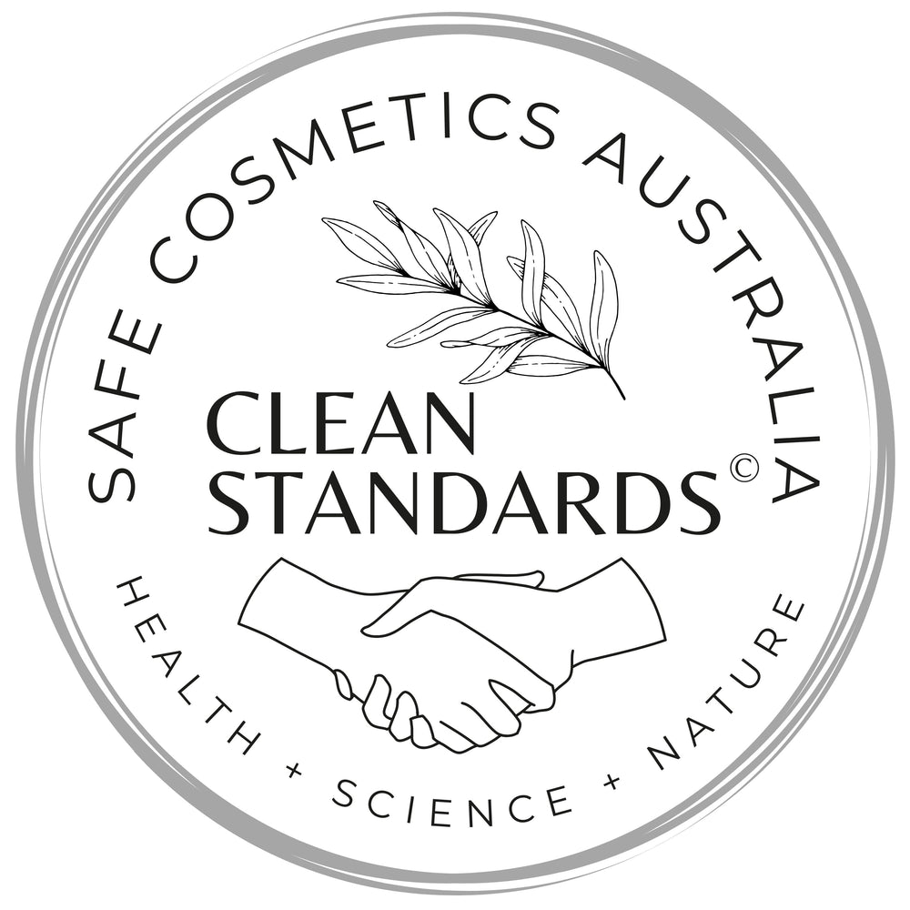 Logo of Safe Cosmetics Australia with a handshake and nature elements.