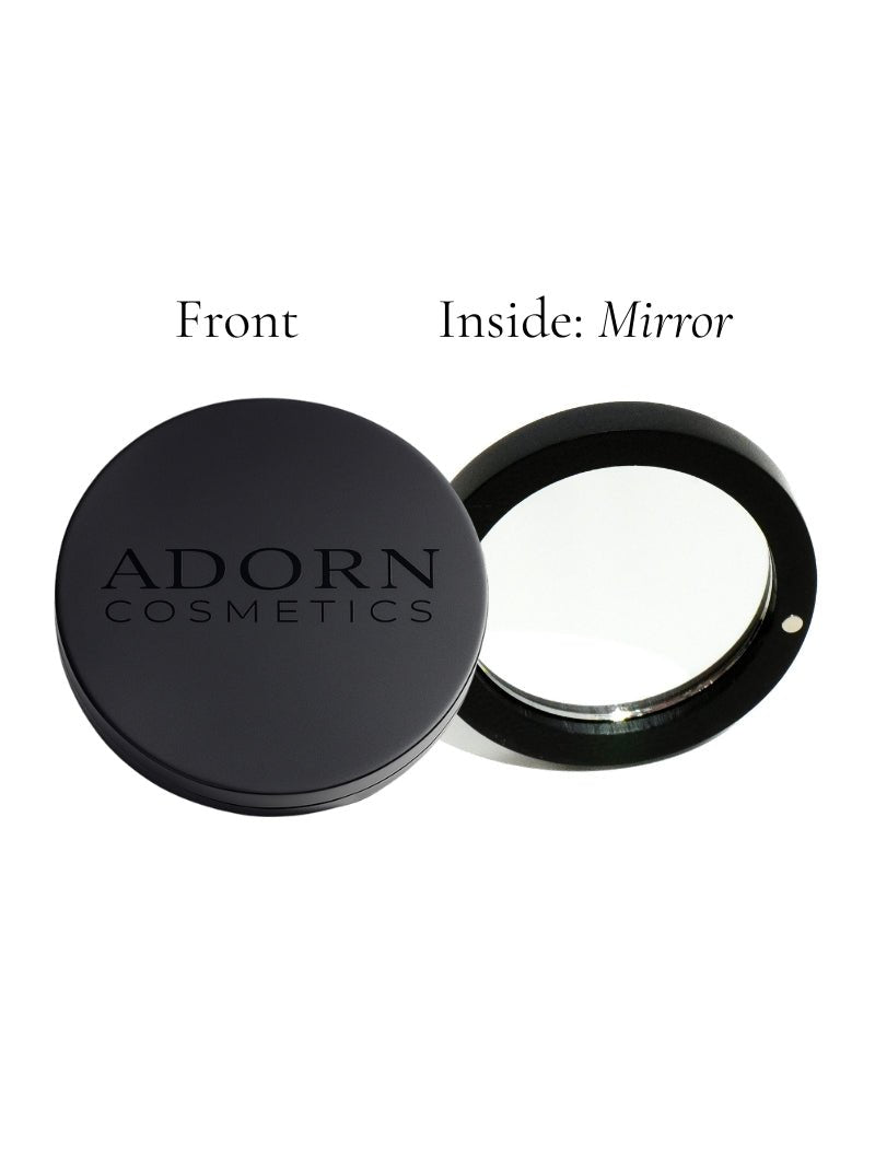 Magnetic Stack Lid and Mirror facing front on a white background from Adorn Cosmetics