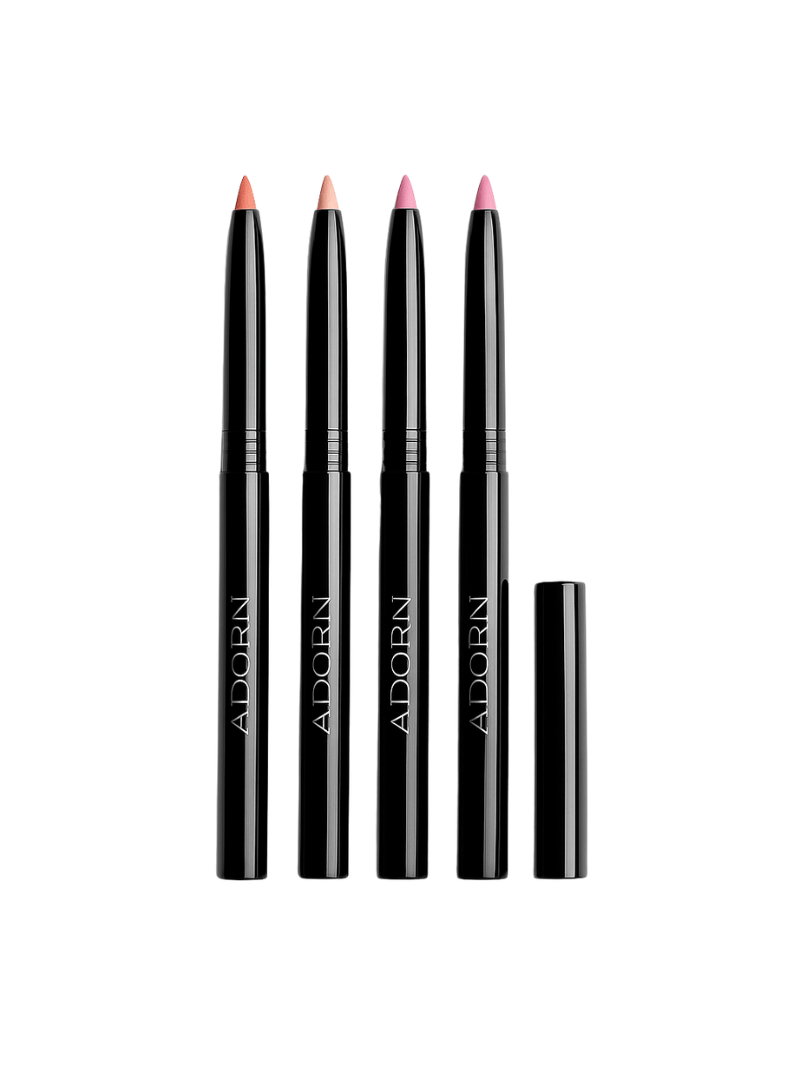 Set of Adorn lip liners best pencils with colored tips on a white background.