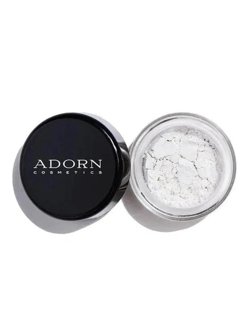 Best setting powder for oily skin travel size in a small jar with a black lid on a white background.