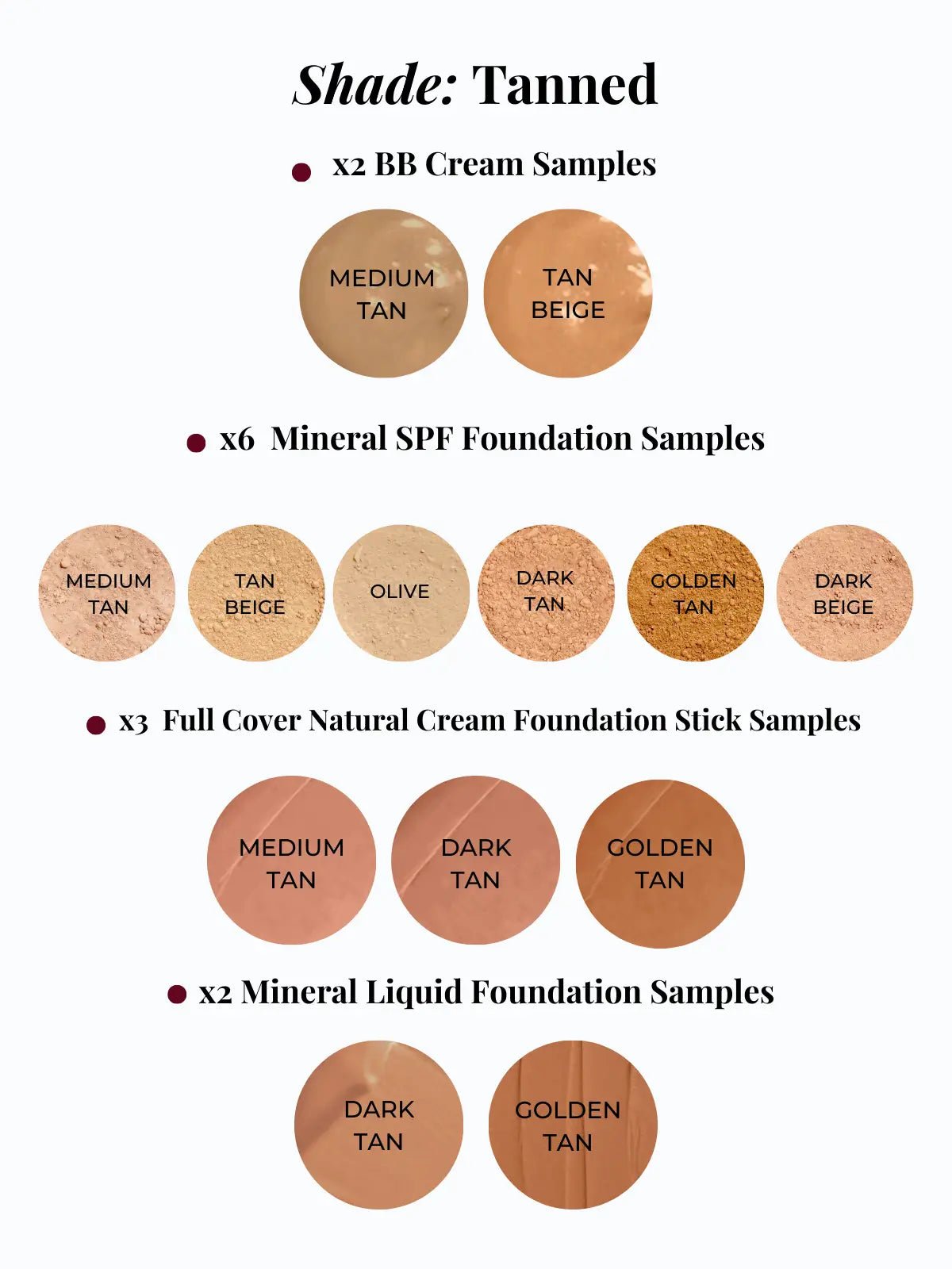 online foundation samples of foundation samples with labels for different shades on a white background