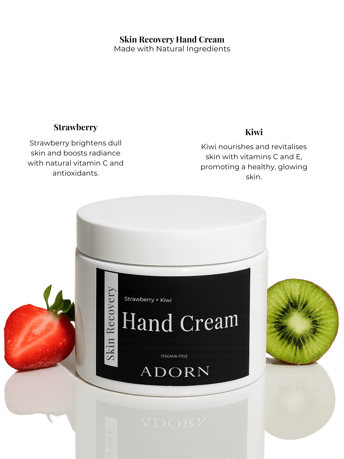 Hand cream jar with strawberry and kiwi on a white background