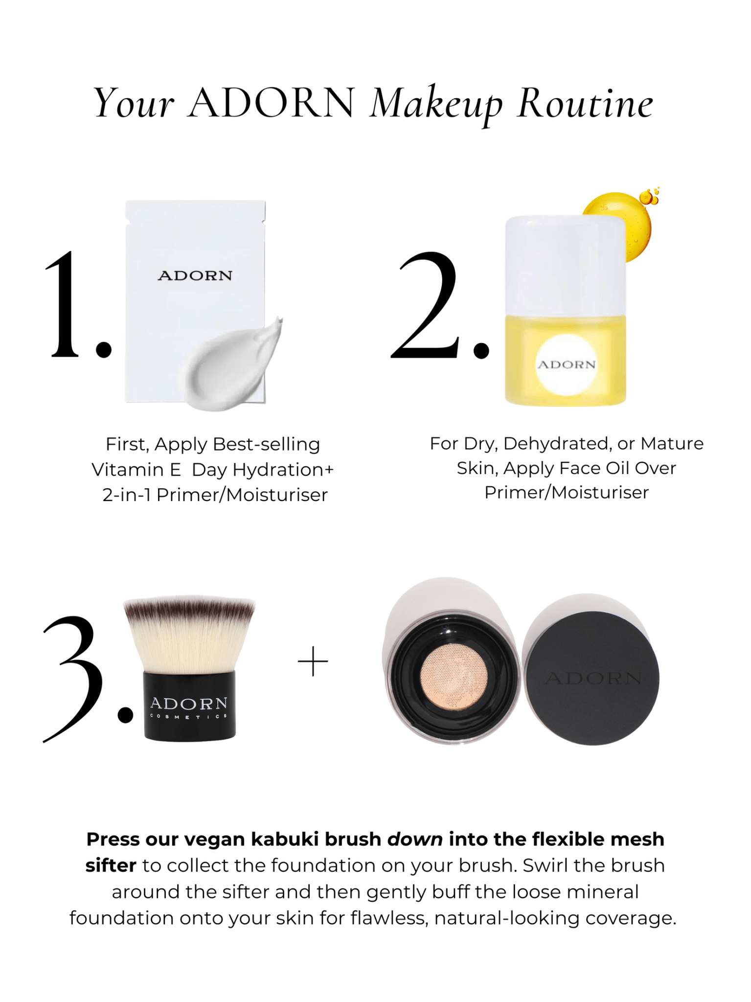 ADORN 'Match Me' Mineral SPF 20 Foundation + Free Kabuki Brush - Adorn Cosmetics Makeup Routine