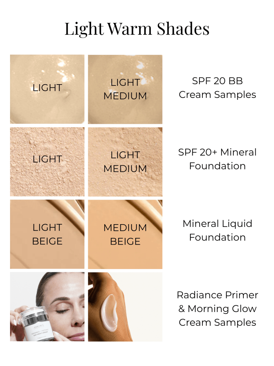 Foundation Samples & Shade Finder – 8 Samples, 4 Formulas Foundation - Adorn Cosmetics