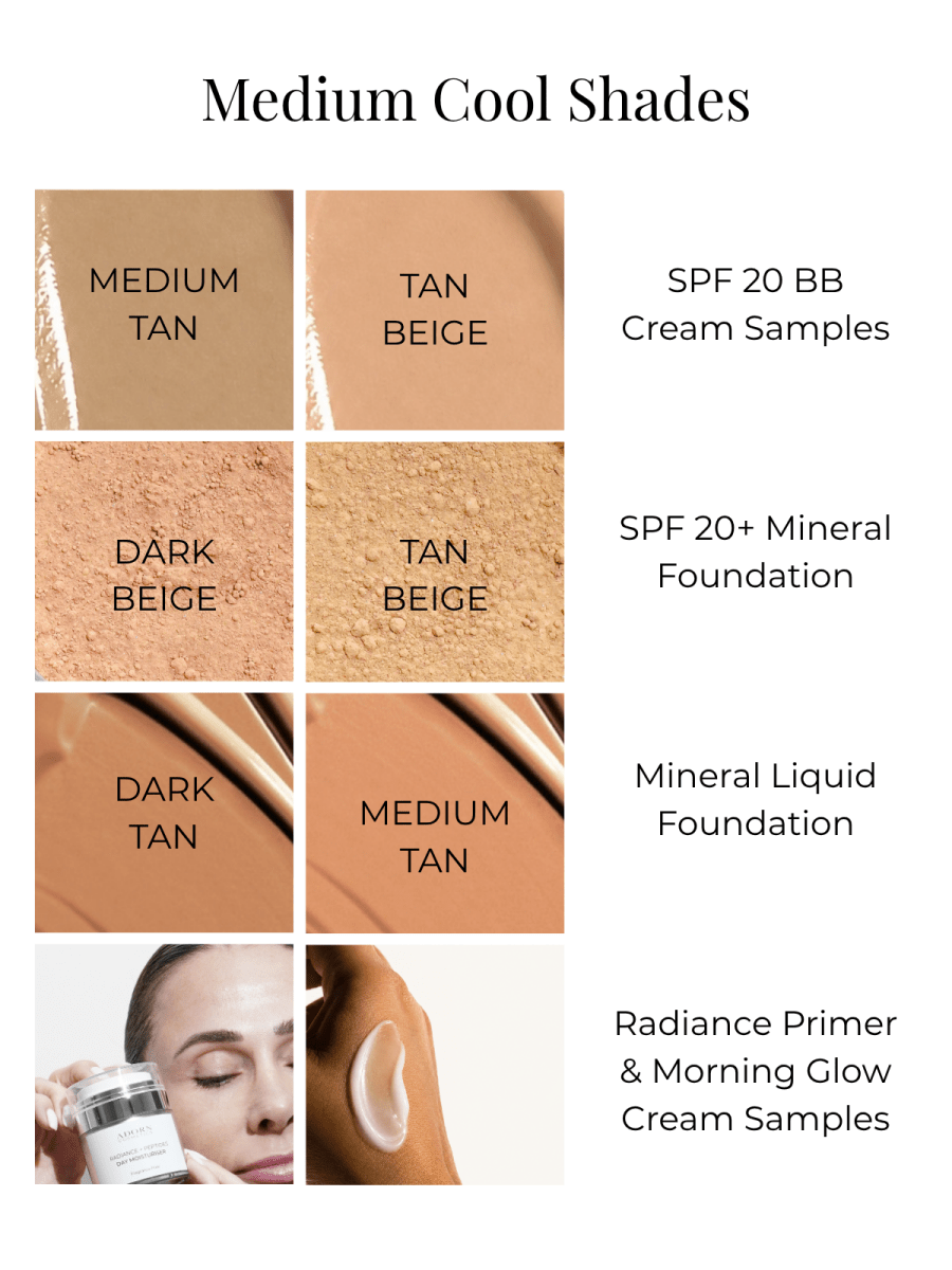 Foundation Samples & Shade Finder – 8 Samples, 4 Formulas Foundation - Adorn Cosmetics