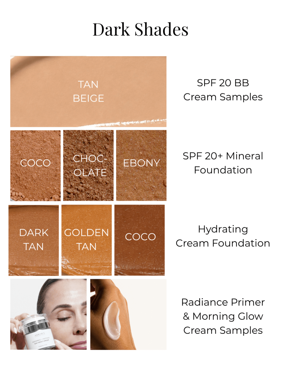 Foundation Samples & Shade Finder – 8 Samples, 4 Formulas Foundation - Adorn Cosmetics