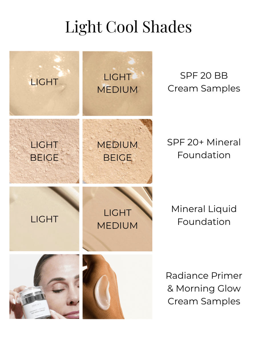 Foundation Samples & Shade Finder – 8 Samples, 4 Formulas Foundation - Adorn Cosmetics