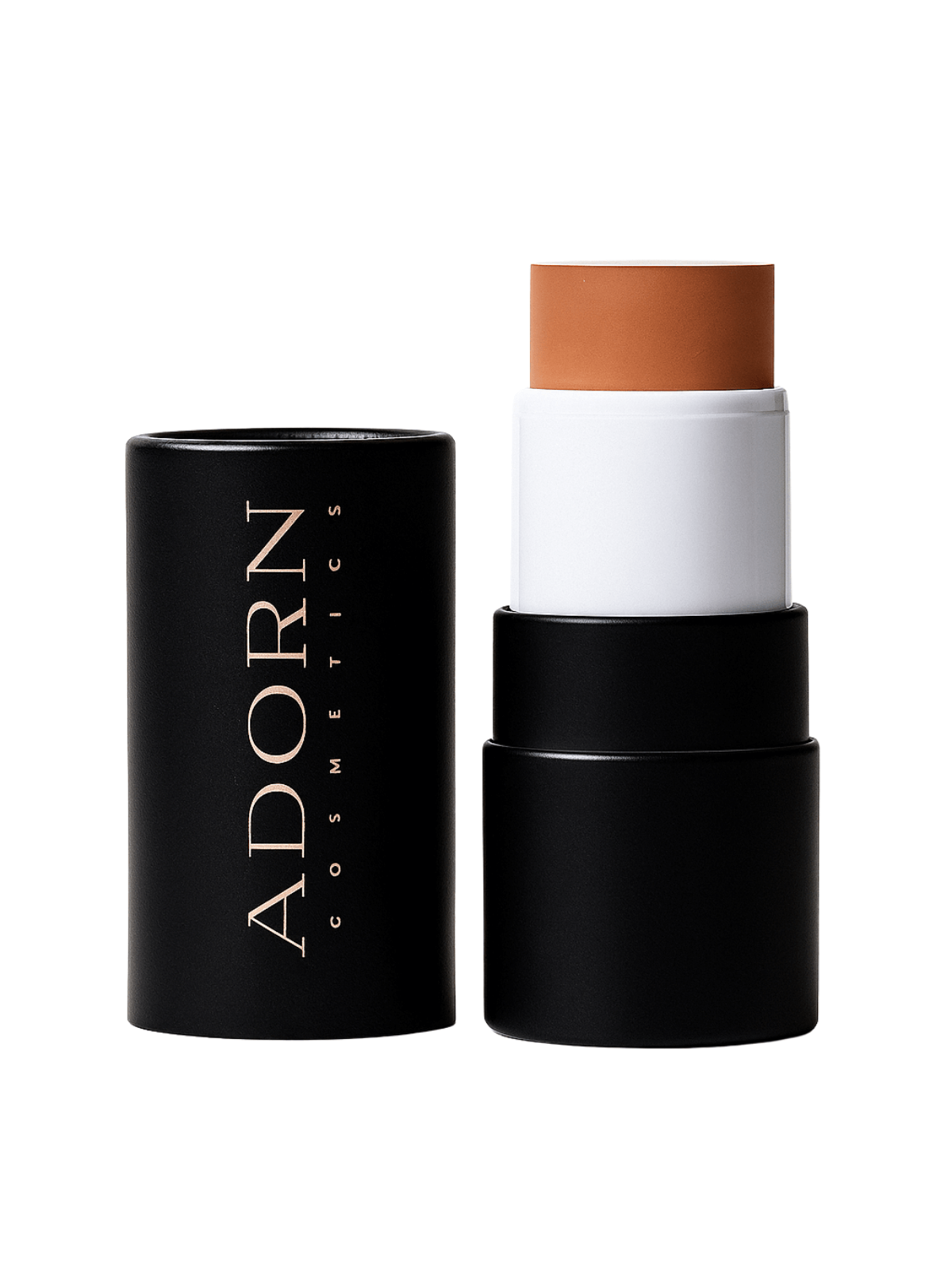 contour cream stick with black casing and 'Adorn Cosmetics' branding on a white background
