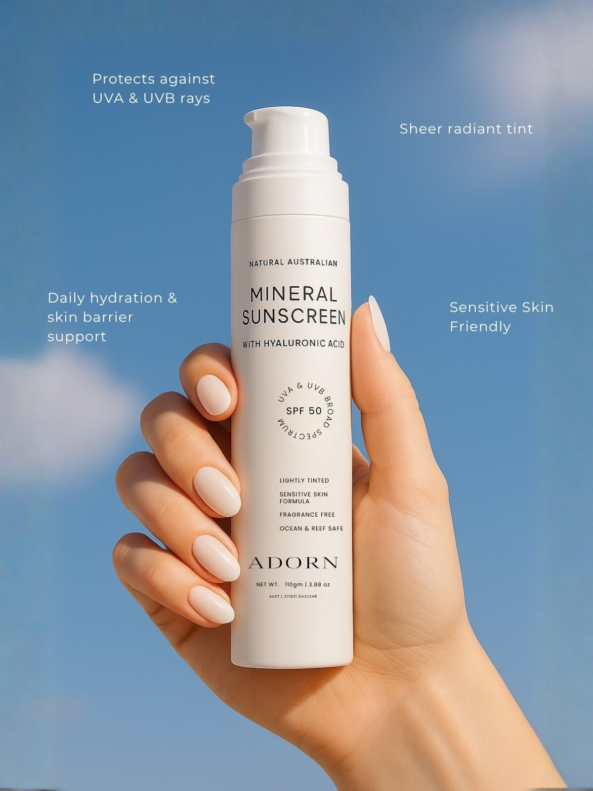 ADORN Mineral SPF 50+ Face Sunscreen | 25% Non - Nano Zinc - Adorn Cosmetics