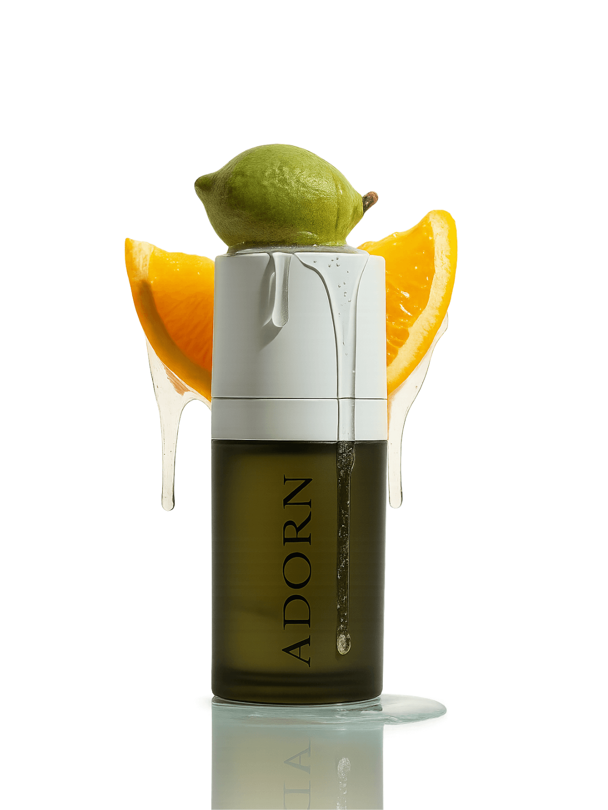 Travel size bottle of face cleanser with vitamin c labeled 'ADORN' on a white background