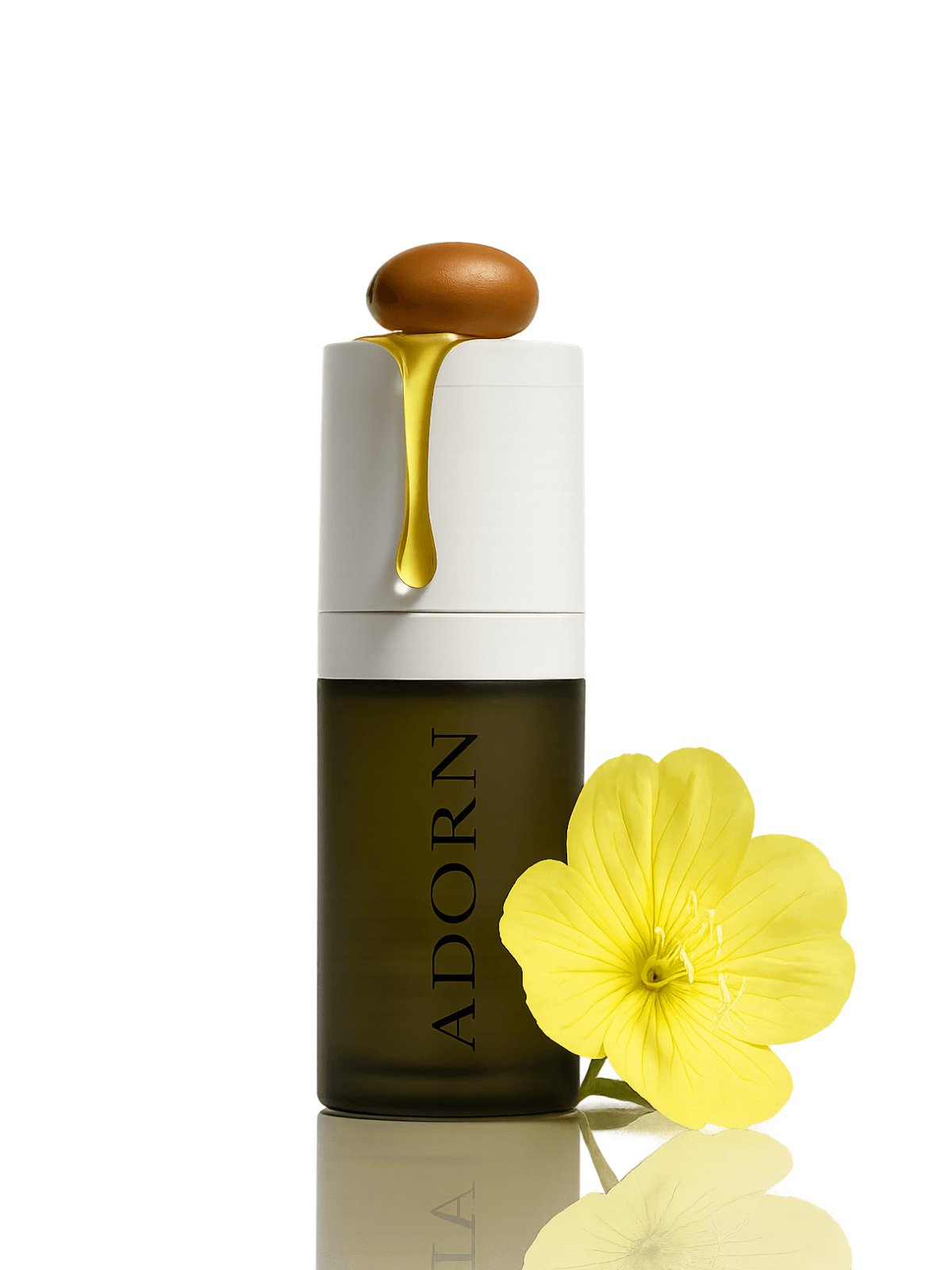 Skincare bottle labeled 'ADORN' on a white background