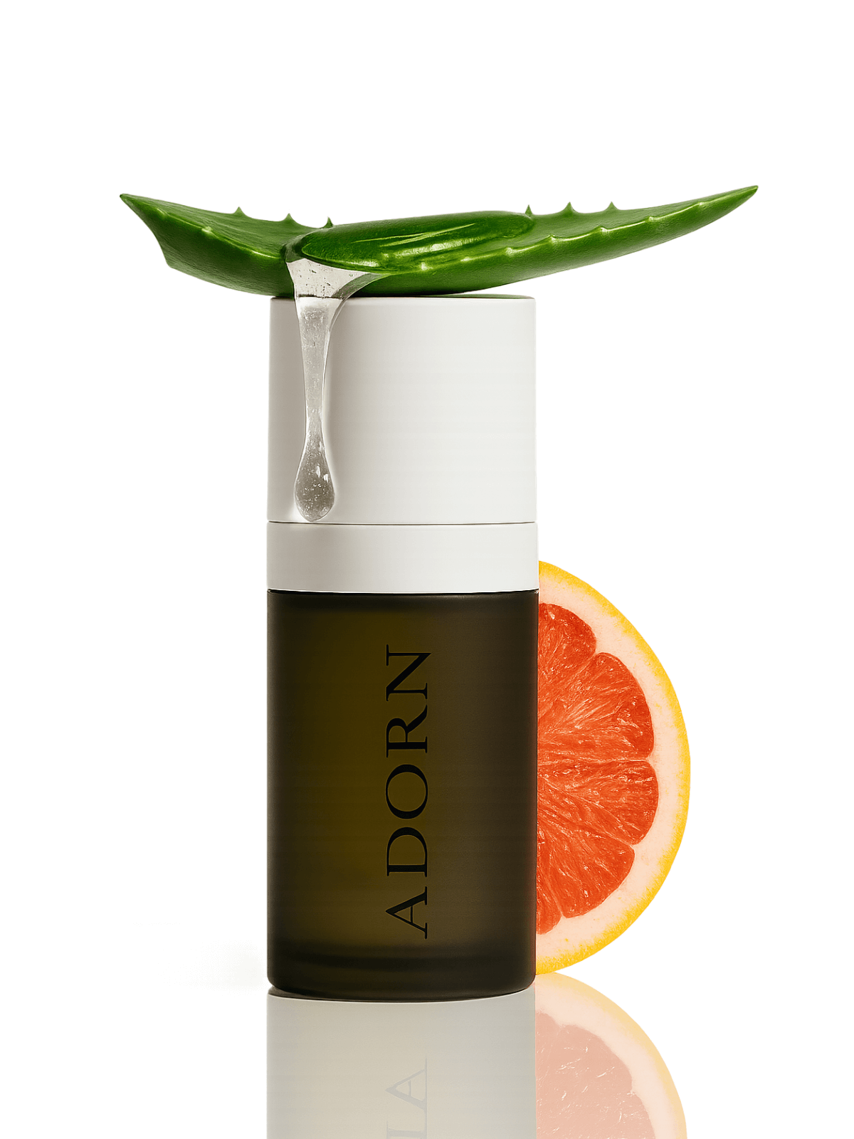 Skincare bottle labeled 'ADORN' on a white background