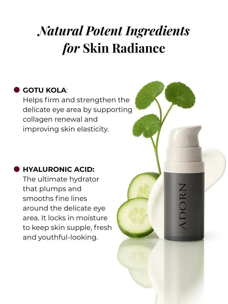 Hyaluronic Acid Eye Cream ingredient guide featuring gotu kola and hyaluronic acid