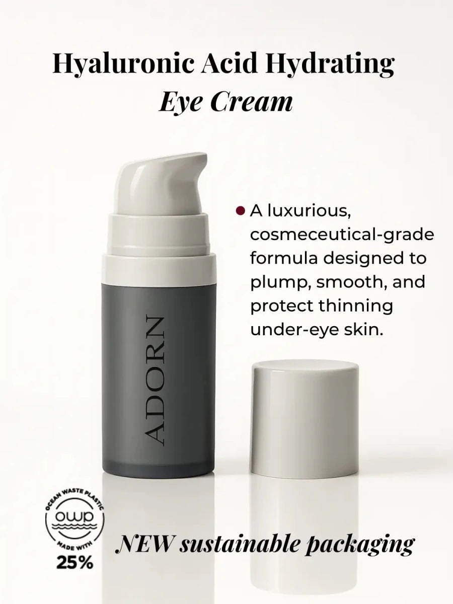 Hyaluronic Acid Eye Cream bottle with hydration and packaging information