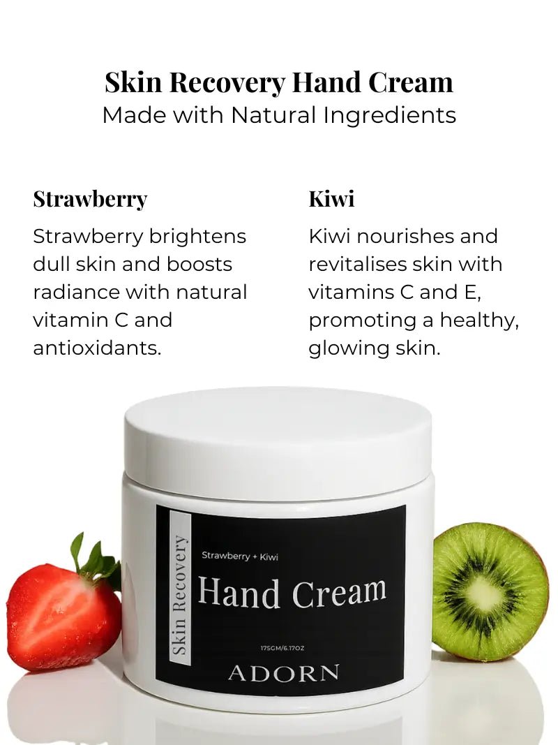 Hand cream jar with strawberry and kiwi on a white background