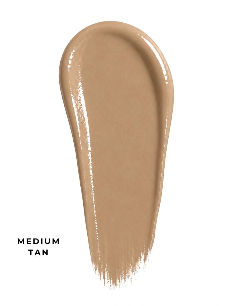 Medium tan BB cream swatch showing creamy texture and natural finish ideal for mature sensitive skin