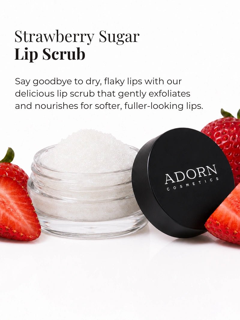 Natural strawberry sugar lip scrub with strawberries — organic ingredients for dry lips
