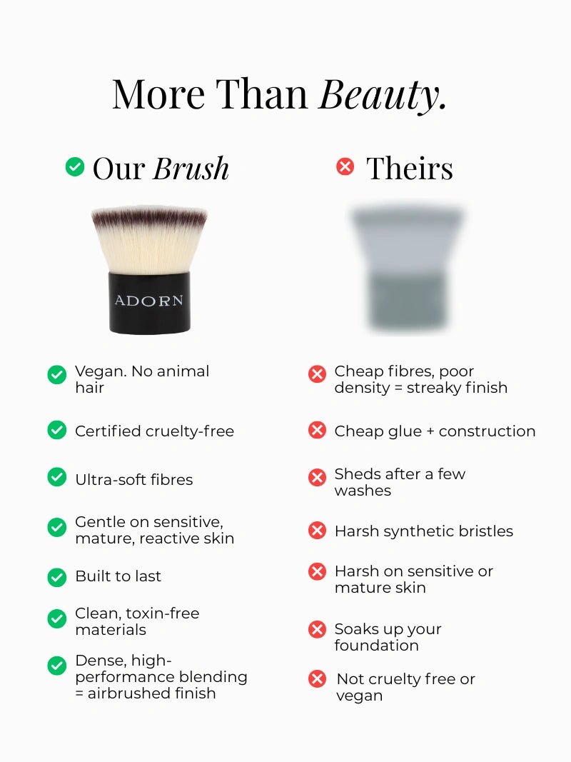 Cruelty free and vegan foundation brush from Adorn Cosmetics.